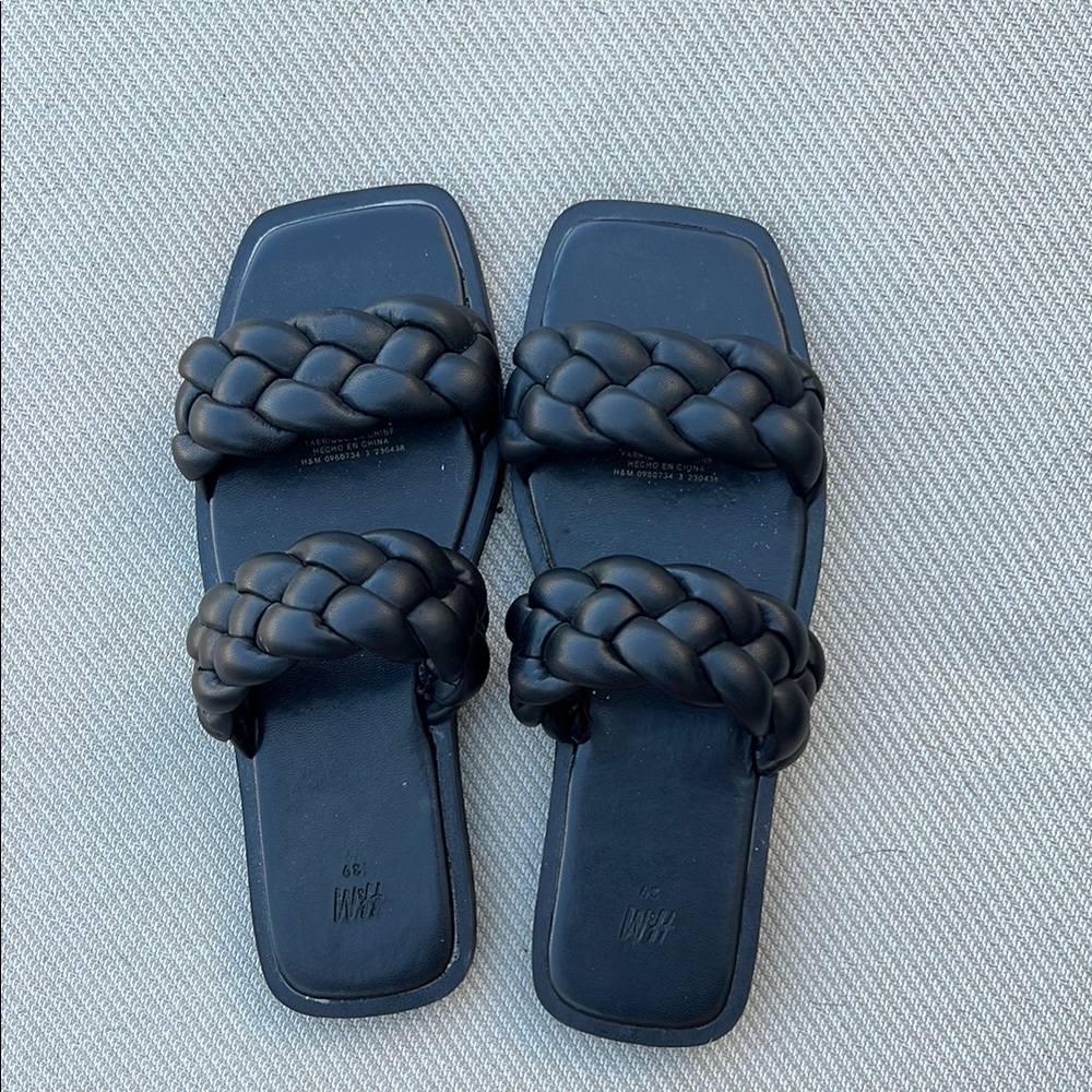 Black Braided Slide Sandals